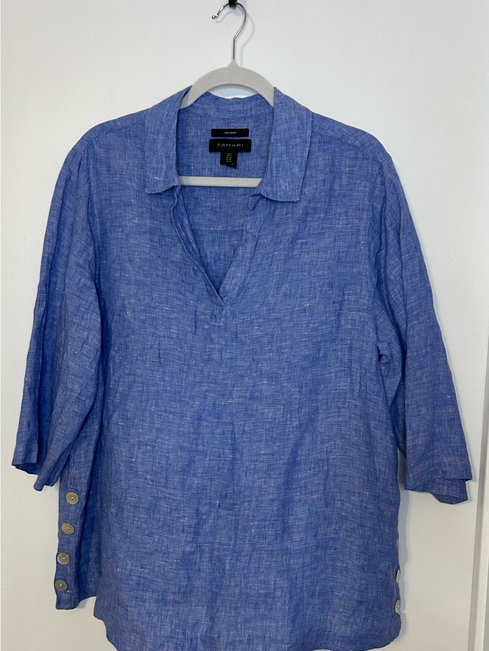 Tahari Blue Linen V-Neck Tunic 1X